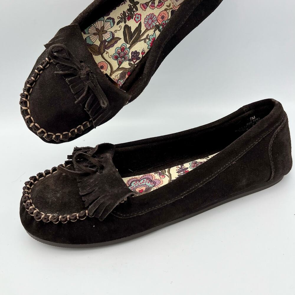 Decree Leather Moccasins with Fringe size 7M Dark Brown